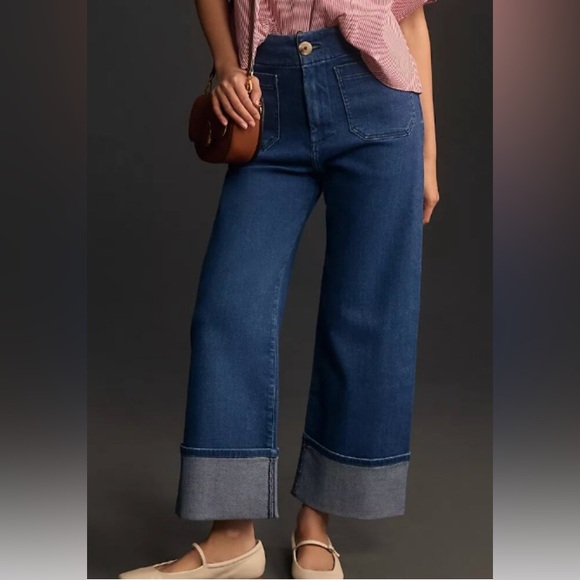 Maeve Denim - Maeve The Colette Cuffed Wide Leg Jeans Blue Size 30